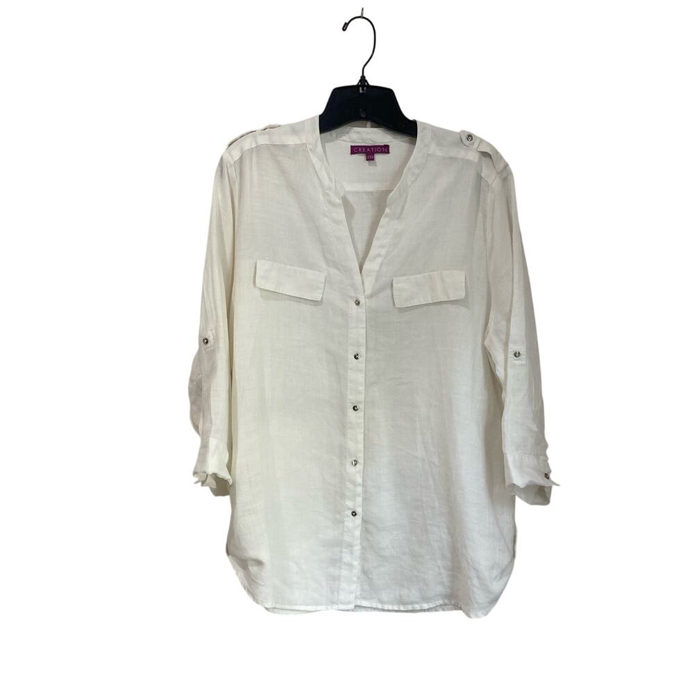 Creation White Linen Button Down Size XXL